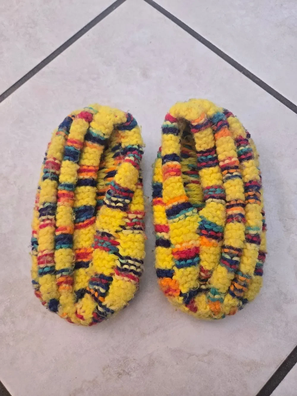 Handmade Yellow Multicolor Cozy Slippers Kids